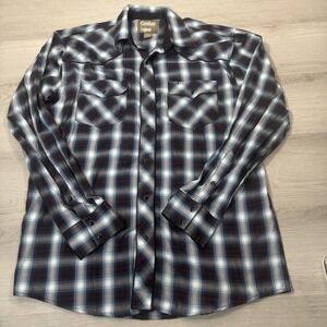 Cowboy Legend Pearl Snap Western Shirt XL Plaid Navy Teal Burgundy Rodeo Country